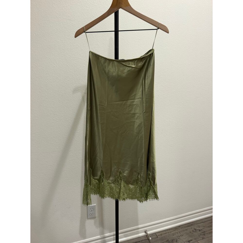New Kourt Avery moss green satin skirt lace $172 sz S - Picture 6 of 6